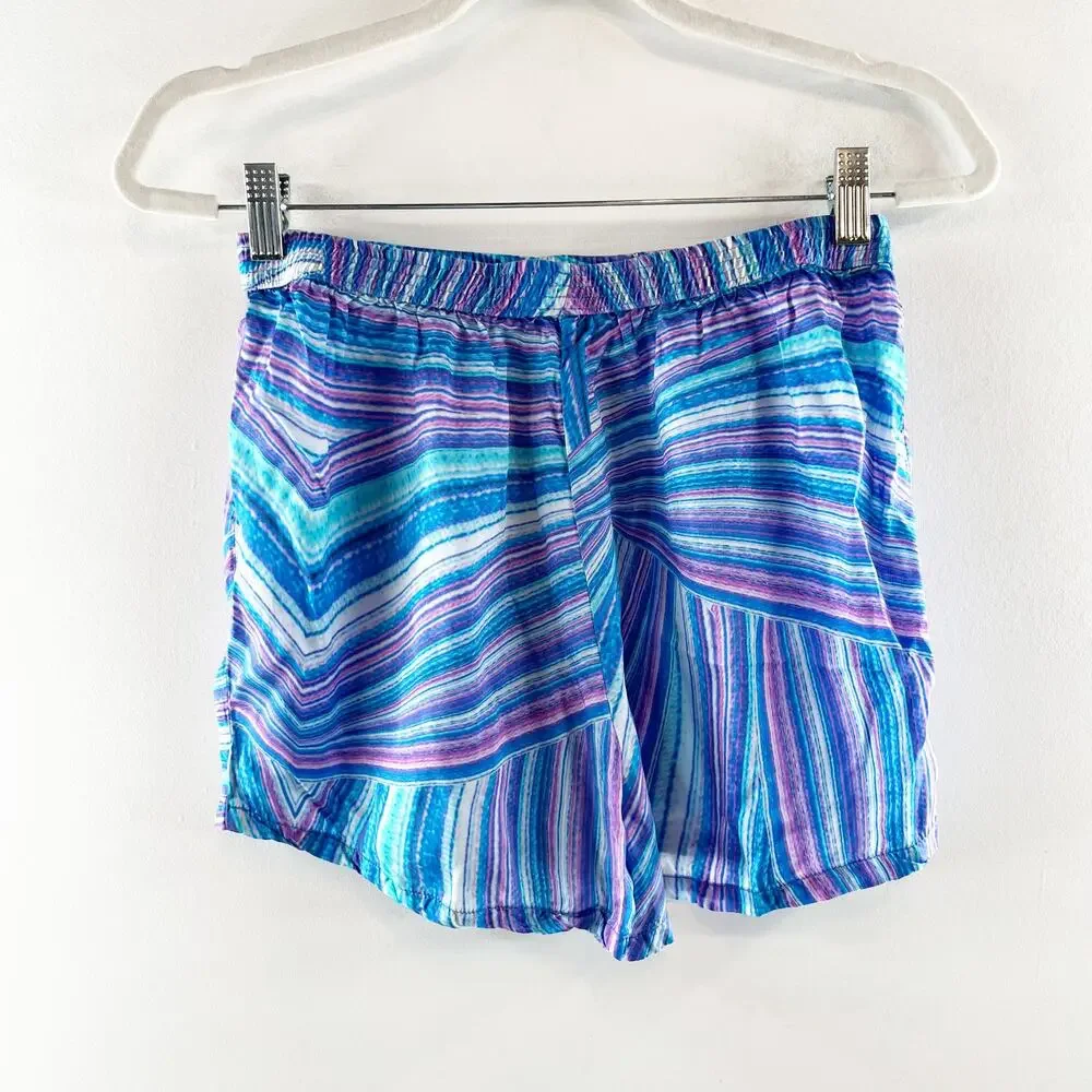 Frankies Bikinis Fifi Satin Striped Sustainable Swinwear Shorts Shimmy Blue S